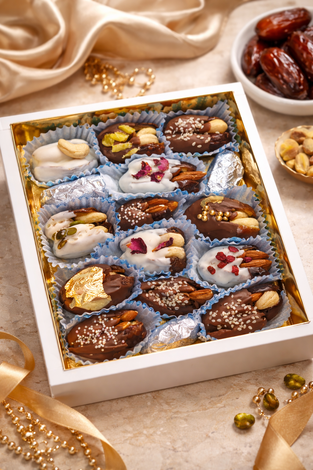 Chocolate Dipped Dates Box – Premium Saudi Dates (9 / 12 / 16 pcs)
