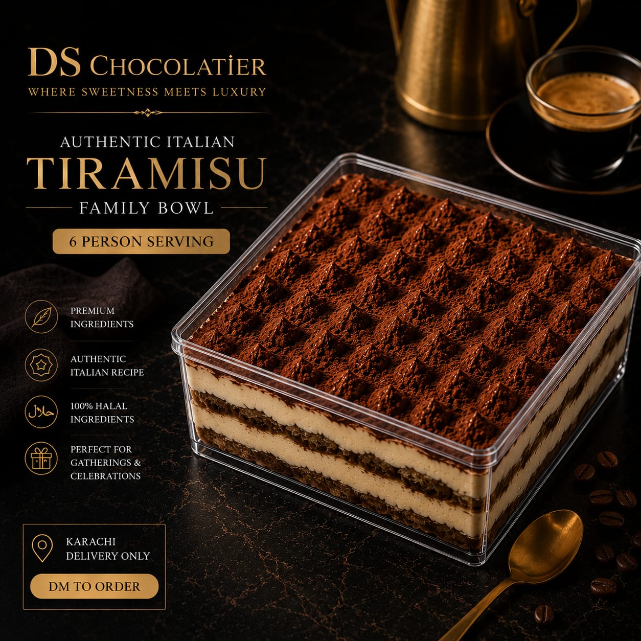 Authentic Italian Tiramisu – Family Bowl (6 Person Serving)