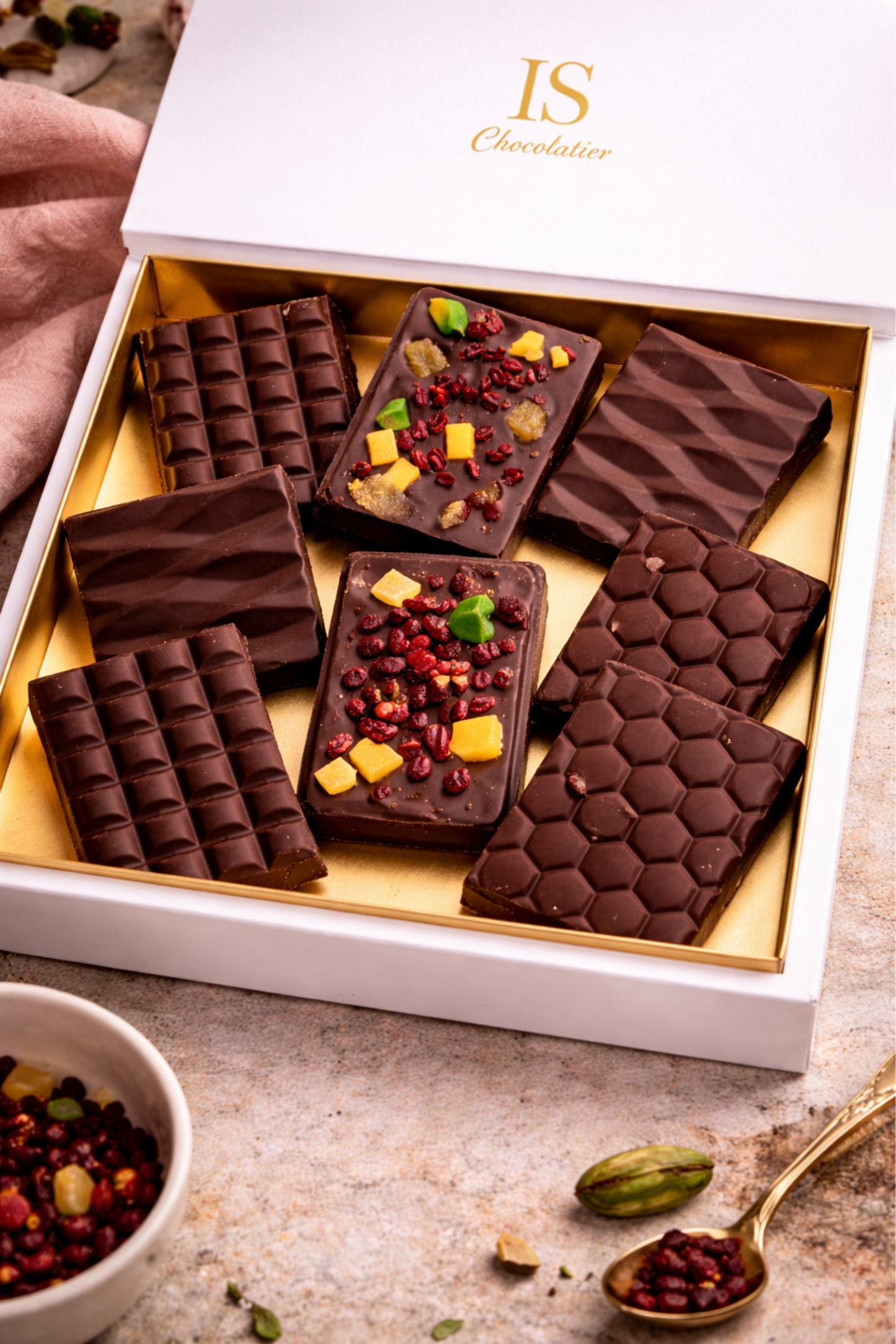 Imperial Mini Pistachio Kunafa Chocolate Bars – Luxury Bite Collection