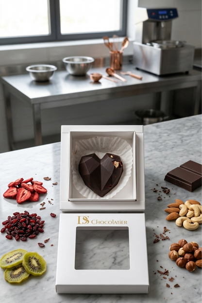 Imperial Geometric Heart Dark Chocolate – Hazelnut, Nuts & Dehydrated Fruits